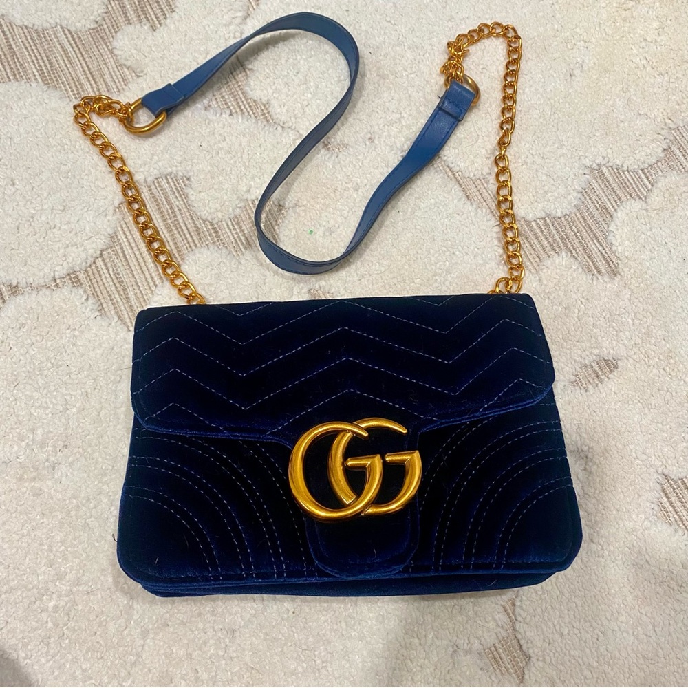 Desinger inspired Midnight Blue Velvet Crossbody Bag